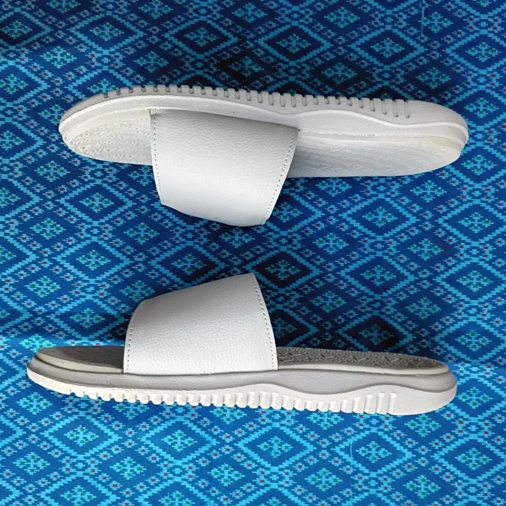 Reebok White and Blue Slides